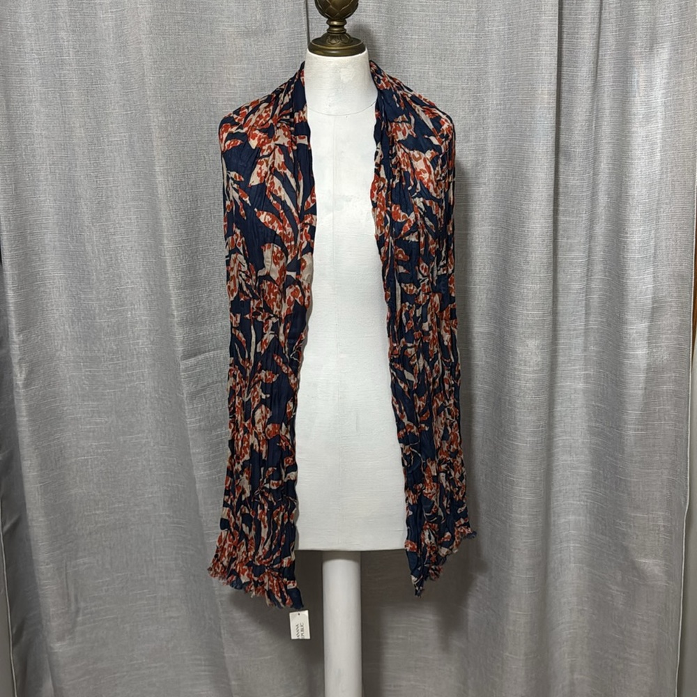 NWT-Banana Republic Scarf-Manray Hotel-Red/Navy-Polyester-Crinkle-Raw Edge - Picture 4 of 13